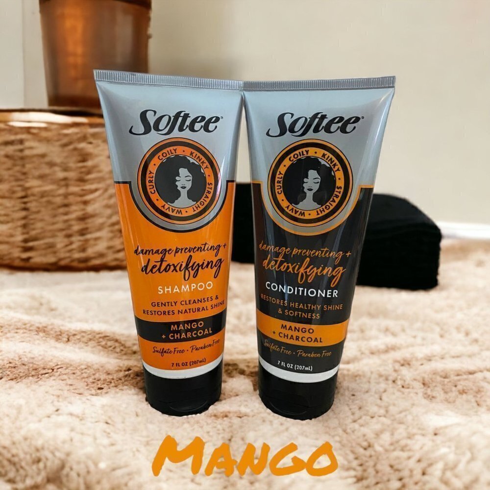 2 PC BUNDLE ~ Softee® Detoxifying Mango + Charcoal Shampoo Conditioner Hair Set